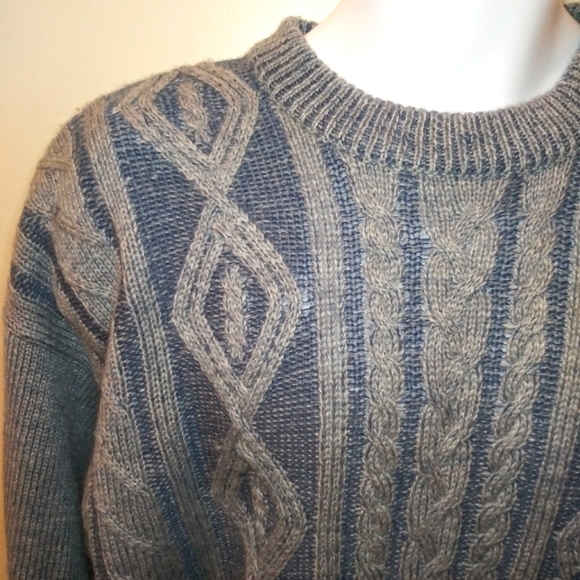 Vintage 90's/Y2K Work Wear Men's 3D Textured Denim Colored Wool Blend Sweater - Picture 2 of 8